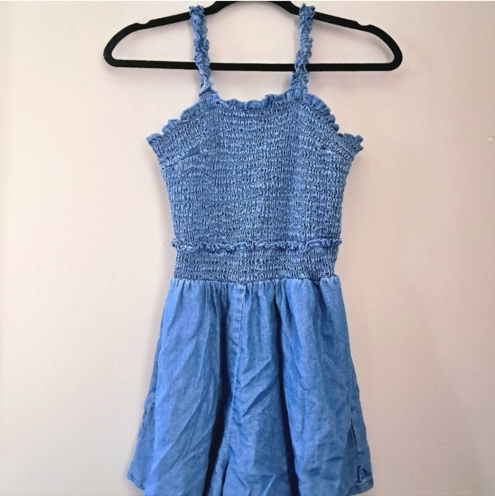 Arizona Jeans Company Faux Denim Blue Smocked Sundress